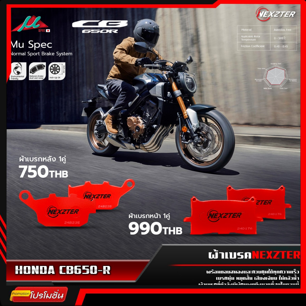 [ส่งฟรี] ผ้าเบรค Nexzter ตรงรุ่น Honda CB 650 R / Mu Spec ผ้าเบรคมอเตอร์ไซค์ ผ้าเบรคBigbike