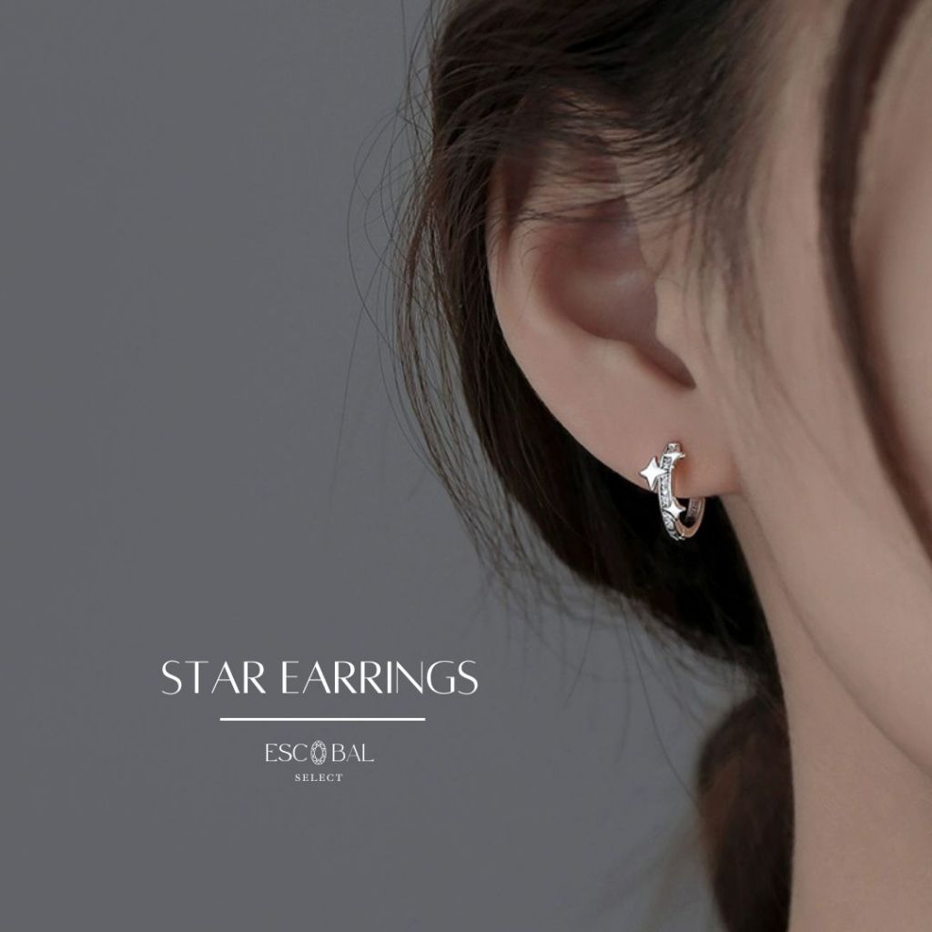 ESCOBAL ต่างหูเงินแท้ Star Earrings ตุ้มหูเพชร ต่างหูเงิน ต่างหูแฟชั่น ดีไซน์สุดชิค วาเลนไทน์