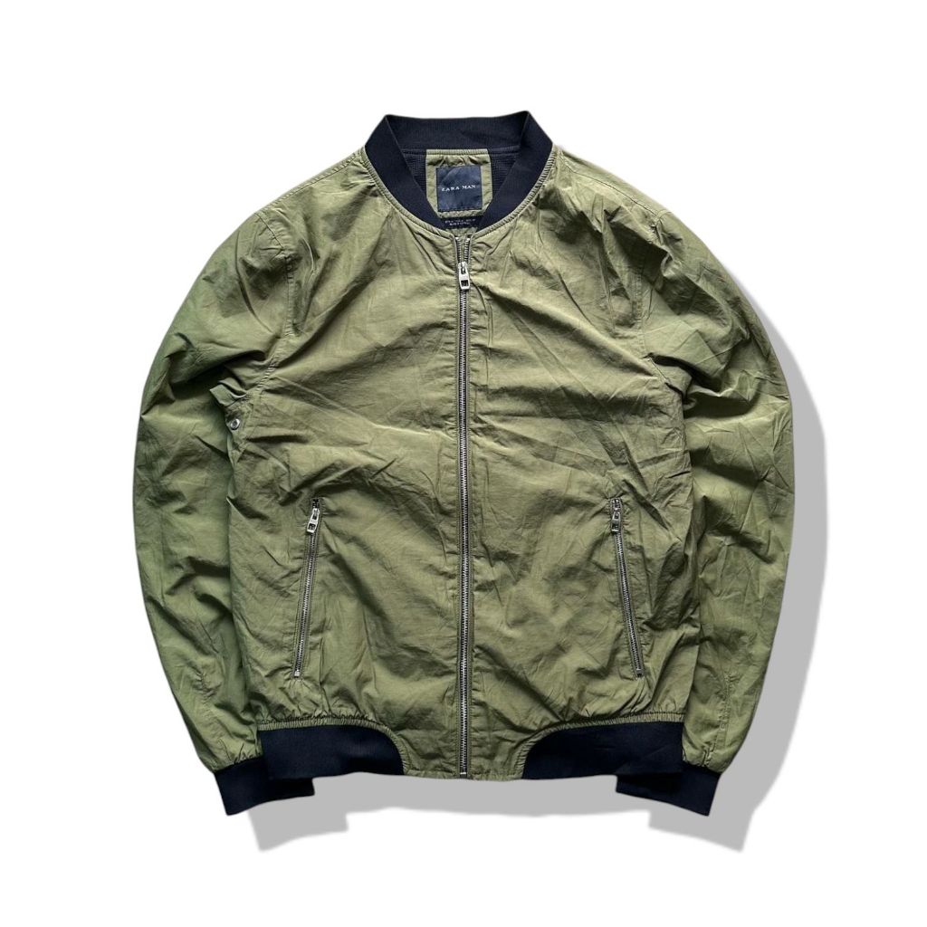 Zara Man Olive Green Bomber Jacket รอบอก 41”