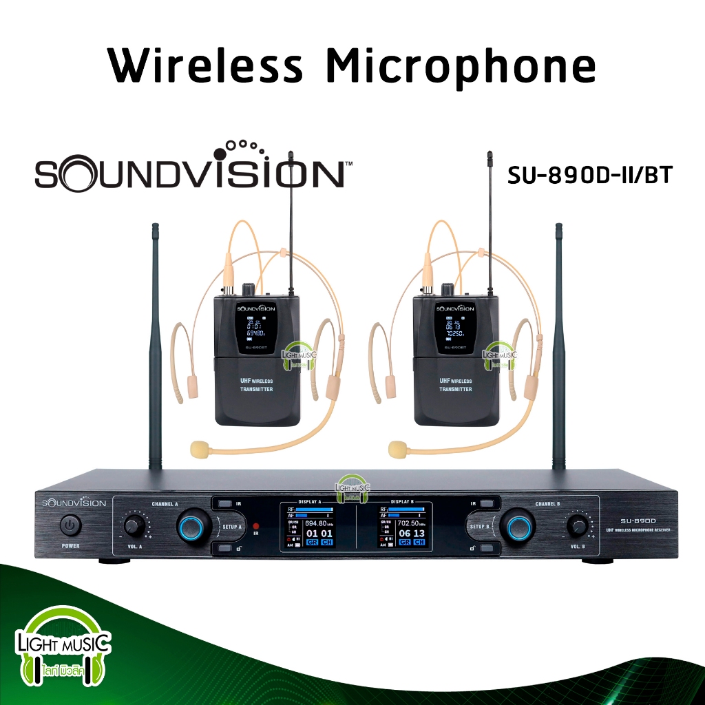 Wireless Microphone Soundvision SU-890D-II/BT คาดหัว 2 ตัว 2 เสา UHF SU-890D Make II ไมค์ลอย ไมค์ไร้