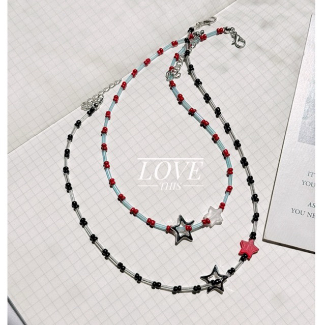 LT-สร้อยคอ handmade ลูกปัด 2 โทนสี จี้ดาวเป็นสแตนเลส ถอดได้