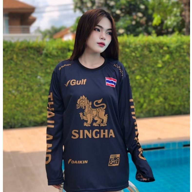 เสื้อยืดลาย SINGHA สิงห์  แขนยาว เชต 3 สี เนื้อผ้าไมโครเกรดมพรีเมี่ยม ทำเสื้อทีมกีฬา ผลิตโรงงานไทย