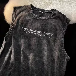 Y-T【จัดส่งจากกรุงเทพฯ】🏖️เสื้อแขนกุด น้ำยาฟอกขาว ผ้าฝ้าย100% tanktop สวมใส่สบาย คอกลม สกรีนลาย สไตล์ย้อนยุค