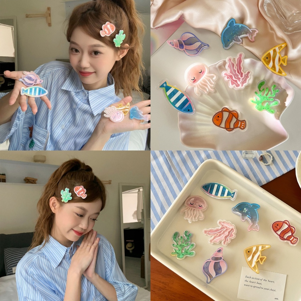 Rubuyou เครื่องประดับผม กิ๊บติดผมซีรีส์มหาสมุทร กิ๊บหนีบผมสัตว์ทะเล ายการ์ตูนน่ารัก สีสันน่ารัก แฟชั่น เครื่องประดับผม