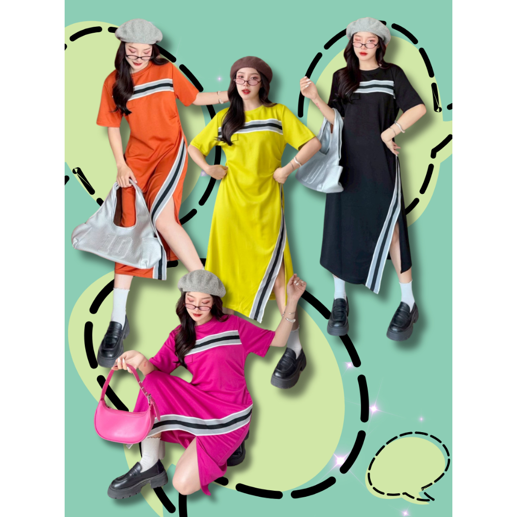 POP UP เดรสผ้ายืดแฟชั่น รุ่นนี้เป็นงานเย็บแถวยางยืดช่วงอก ทรงเดรสแขนสั้น เล่นดีเทลช่วงเอวจีบทวิต ผ่าหน้าค่ะ