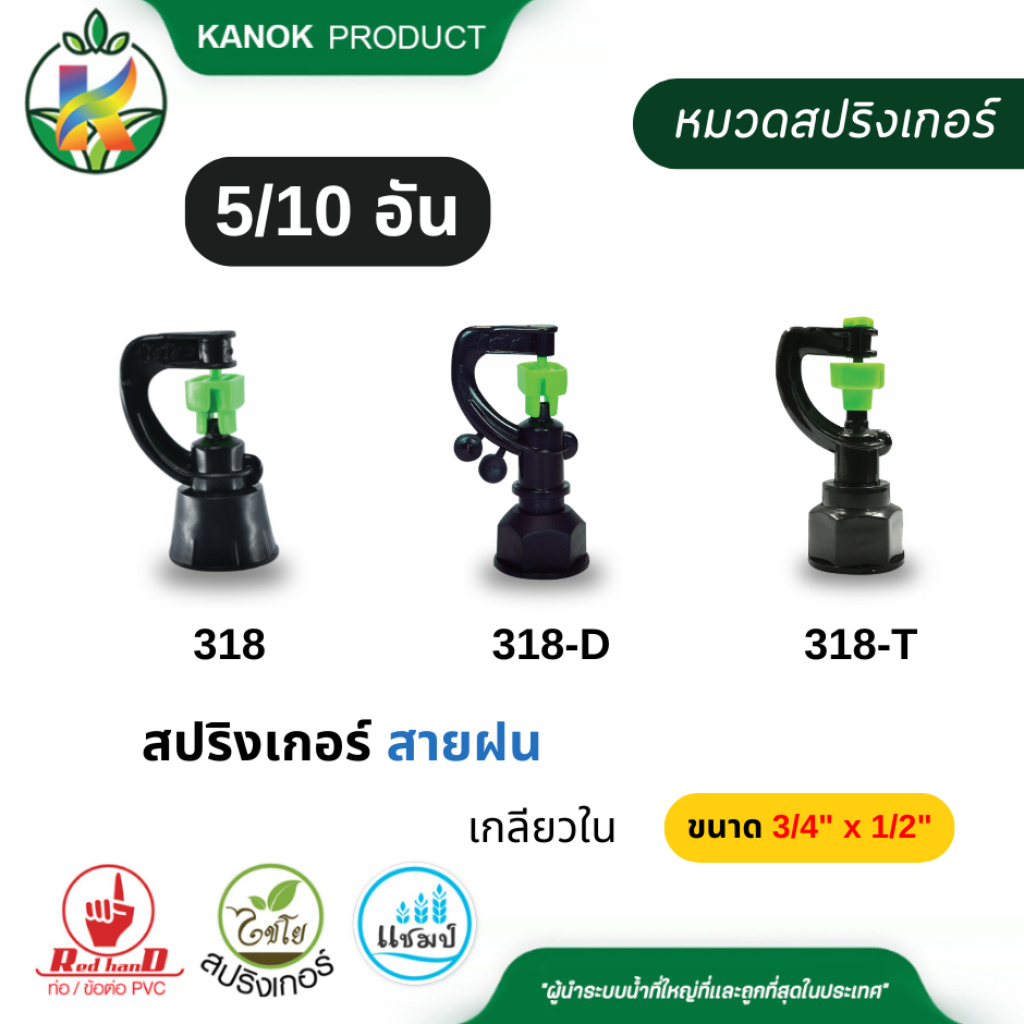สปริงเกอร์ สายฝน (5/10อัน) เกลียวใน 3/4"x1/2" (6x4หุน) 360 องศา ไชโย SKU 318