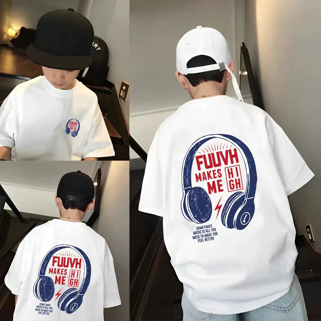 Yout-children เสื้อยืด kids แขนสั้น'FUUVH Headphones'tshirt cotton100% ผ้าฝ้าย แฟชั่น เสื้อเด็กผู้ชาย เสื้อเด็ก โคตรนุ่ม