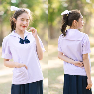 เสื้อนักเรียน คอปกทหารเรือ เสื้อนักเรียนหญิง ม.ต้น อก 30-54 นิ้ว ✅ฟรี ปักชื่อ✅