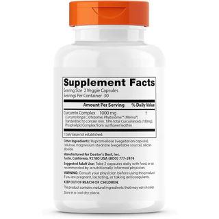 [แท้100%] สารสกัดขมิ้นชัน ไฟโตโซม 1,000 มก. ประสิทธิภาพสูง, Doctor’s Best Curcumin Phytosome with Meriva, แคปซูล