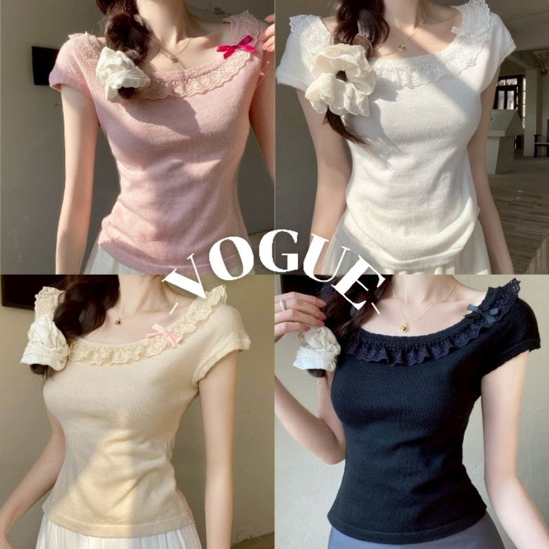 Vogue🌟พร้อมส่ง🌟 เสื้อยืด ผ้าไหมพรม แขนสั้น คอกลม สีพาสเทลอ่อน (Z-Q66)