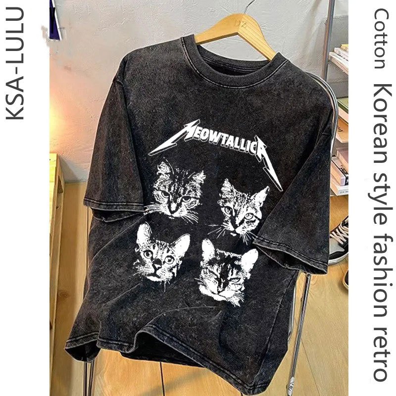 เสื้อฟอกวินเทจผู้หญิงกําลังฮิตใหม่ล่าสุด ผ้าคอตตอน 100% oversize เสื้อผ้าสาวอวบอ้วนไซส์ใหญ่ เสื้อโอเวอร์ไซส์เกาหลีแฟชั่น