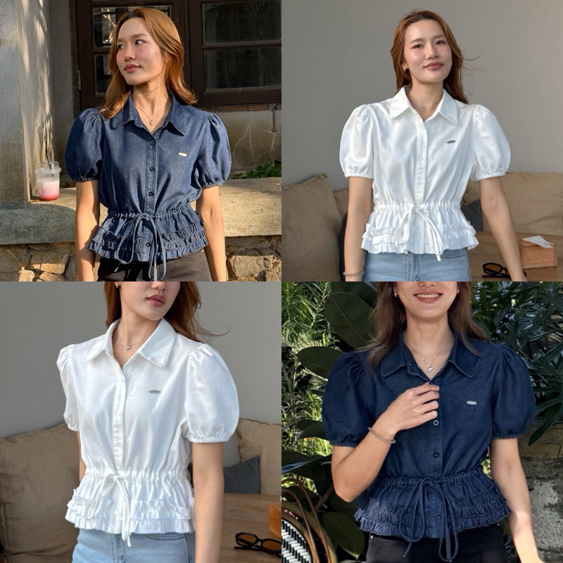 APPAREL.STORY - Floral Top เสื้อยีนส์แขนตุ๊กตาคอปก น่ารักมาก💓