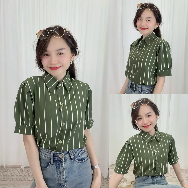 เสื้อเชิ้ตผู้หญิงลายริ้ว รุ่น Shikku Shirt - รูปที่ 2
