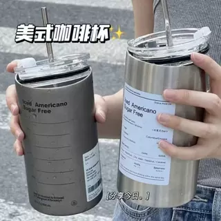 แก้วเก็บความเย็น กระติกน้ำร้อน แก้วกาแฟ สเตนเลส พร้อมหลอดดูด กระติกเก็บความเย็น ความจุขนาดใหญ่ 600ml 20oz