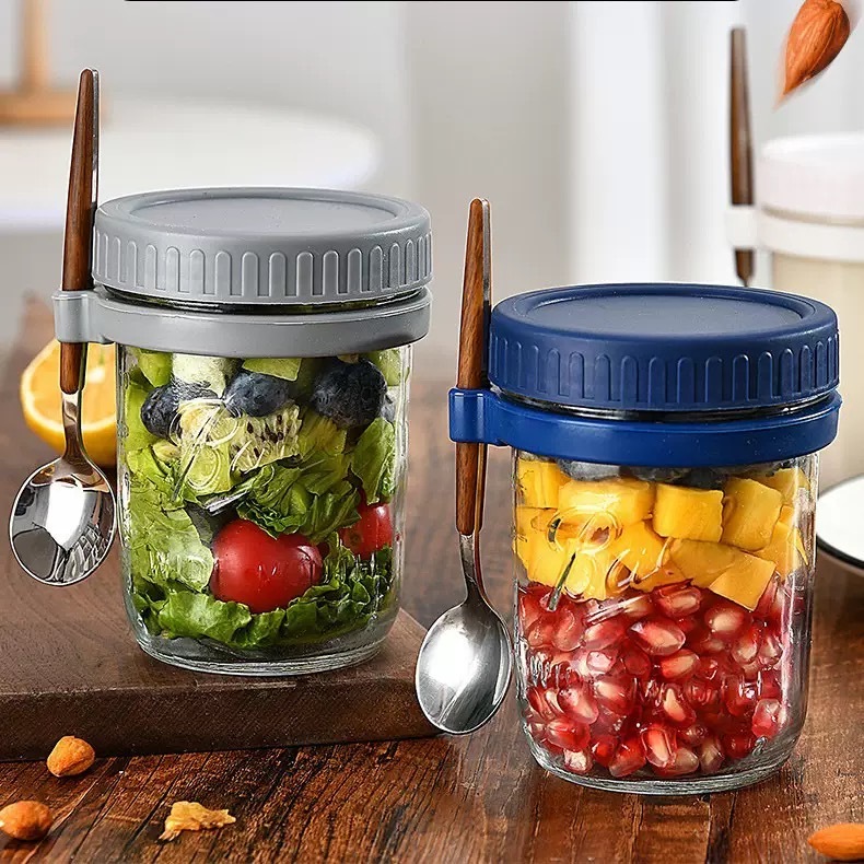 แก้วอาหารเช้า 350ml แก้วปิดผนึกแบบพกพา มีฝาปิดและช้อน Light Eating ชามสลัดถ้วยสุญญากาศซีเรียล - 3