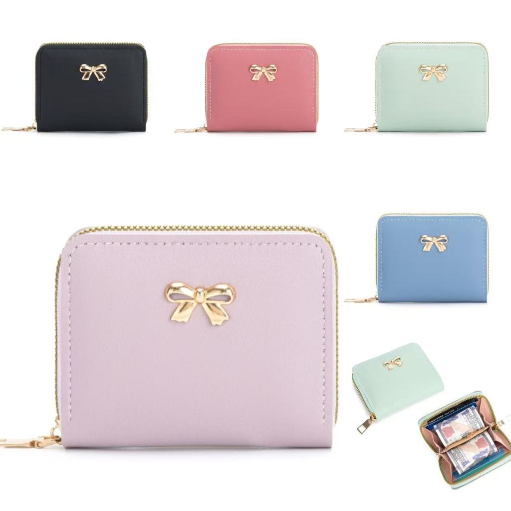 กระเป๋าสตางค์ขนาดพกพา (GC-088) โบว์สีทอง ดีเทลน่ารัก ใช้งานง่าย กระทัดรัด