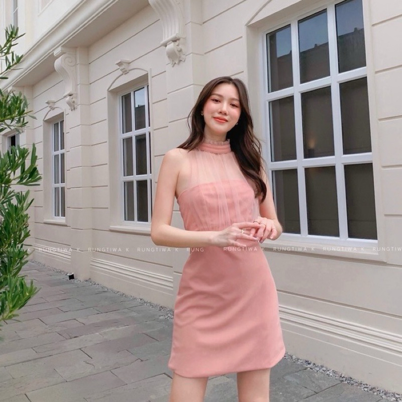 ส่งต่อ 👾'Camiley Dress' - เดรสตาข่ายคอปีน คอน้องเต่า เดรสเกาะอก เดรสไปงาน เดรสเกาะอกเเขนมุ้ง  RTW