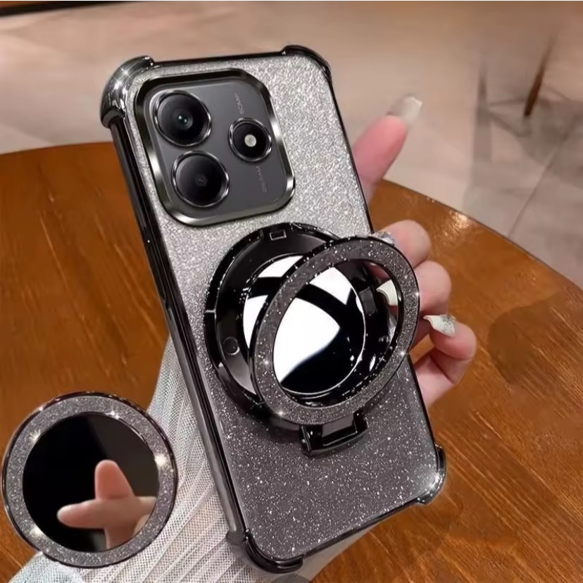 เคส กริตเตอร์ หรูหรา สำหรับ Realme Note60 60X Note80 C61 C63 เคส กันกระแทกมุม ป้องกันกล้อง กระจก แต่งหน้า ตั้งได้ F2