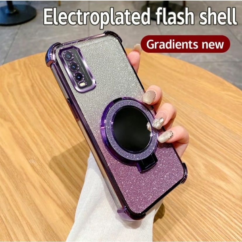 เคสโทรศัพท์ กริตเตอร์ หรูหรา  สำหรับรุ่น vivo Y11 Y12 Y15 Y17 เคส กันกระแทกมุม ป้องกันกล้อง กระจก แต่งหน้า ตั้งได้ F2