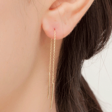 HELENE Simple Stick Drop Gold Earrings 14k