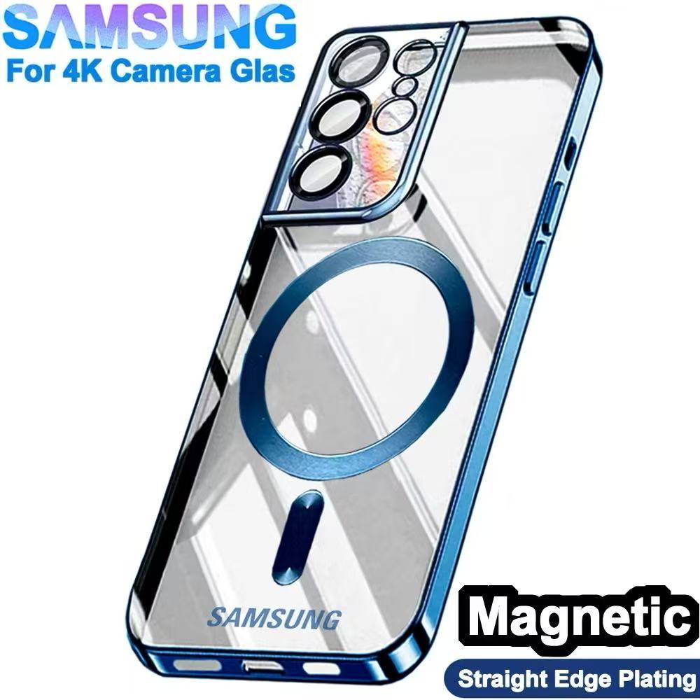 เคสใส แม่เหล็ก Magnetic สำหรับ Samsung S25Ultra S24Ultra S23Ultra S22Ultra S21Ultra S26Ultra เคสนิ่มขอบดำ,เคสปกป้องเลนส์