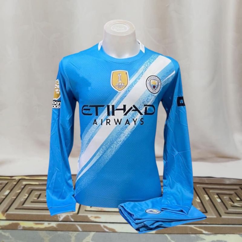 ฟุตบอลผู้ใหญ่แขนยาวแมนซิตี้ ชุดกีฬา 1 ชุดเสื้อพร้อมกางเกงพร้อมส่ง size m l XL