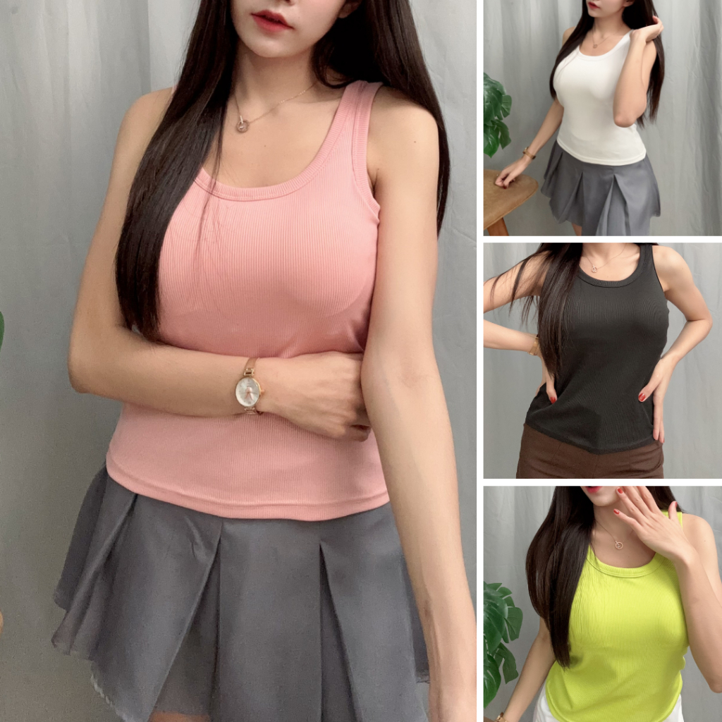 T1# เสื้อกล้ามเต็มตัว ผ้านุ่มมีฟองน้ำเย็บติด แขนกุด สไตล์เกาหลี สำหรับผู้หญิง มีหลายสีและขนาด S M L XL - รูปที่ 5