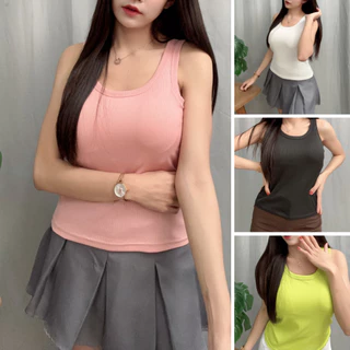 T1# เสื้อกล้ามเต็มตัว ผ้านุ่มมีฟองน้ำเย็บติด แขนกุด สไตล์เกาหลี สำหรับผู้หญิง มีหลายสีและขนาด S M L XL