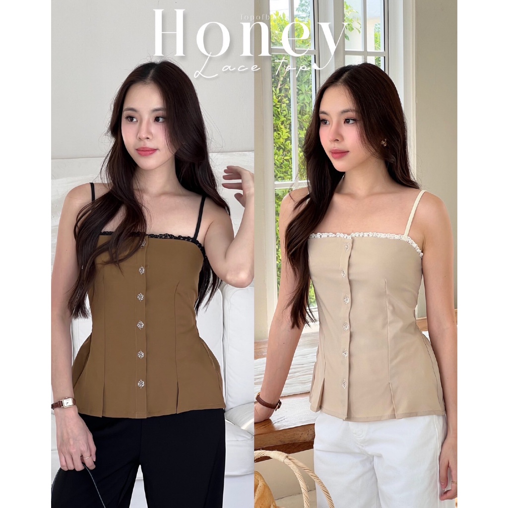 TOPBASIX - Honey lace top เสื้อสายเดี่ยวกระดุมดอกไม้