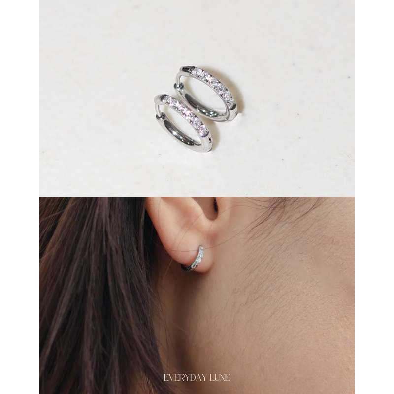 A.piece ต่างหูห่วง Everyday Luxe collection (waterproof) : [stainless steel] Dainty crystal one-touch