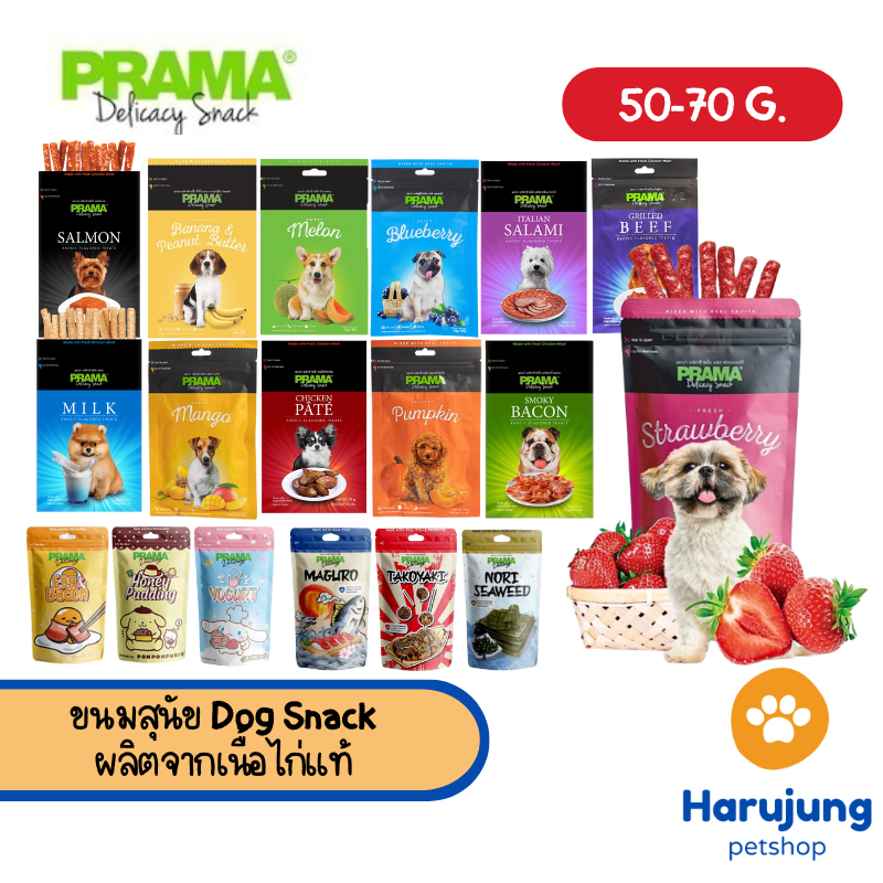 Prama พราม่า ขนมสุนัข Dog Snack ผลิตจากเนื้อไก่แท้ 50 - 70 กรัม