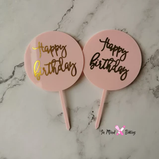 ป้ายวันเกิด ป้ายปักเค้กอะคริลิค ป้ายhappy birthday วงกลม สี Pastel(ใส)