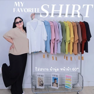 [ ส่งฟรี 🔥 ] A285 เสื้อเชิ้ตแขนสั้น เสื้อเชิ้ตไซส์ใหญ่ เสื้อเชิ้ตคนอ้วน ผ้าสลาฟเกาหลี สาวอวบ หน้าผ้า 64" พลัสไซส์