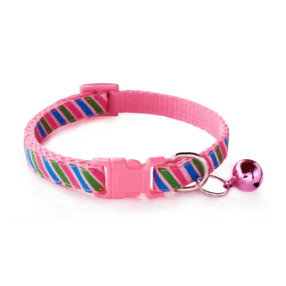 PP-563 ปลอกคอสัตว์เลี้ยงลายแถบ มีกระดิ่ง สำหรับสุนัข หมา แมว พร้อมส่ง🎀