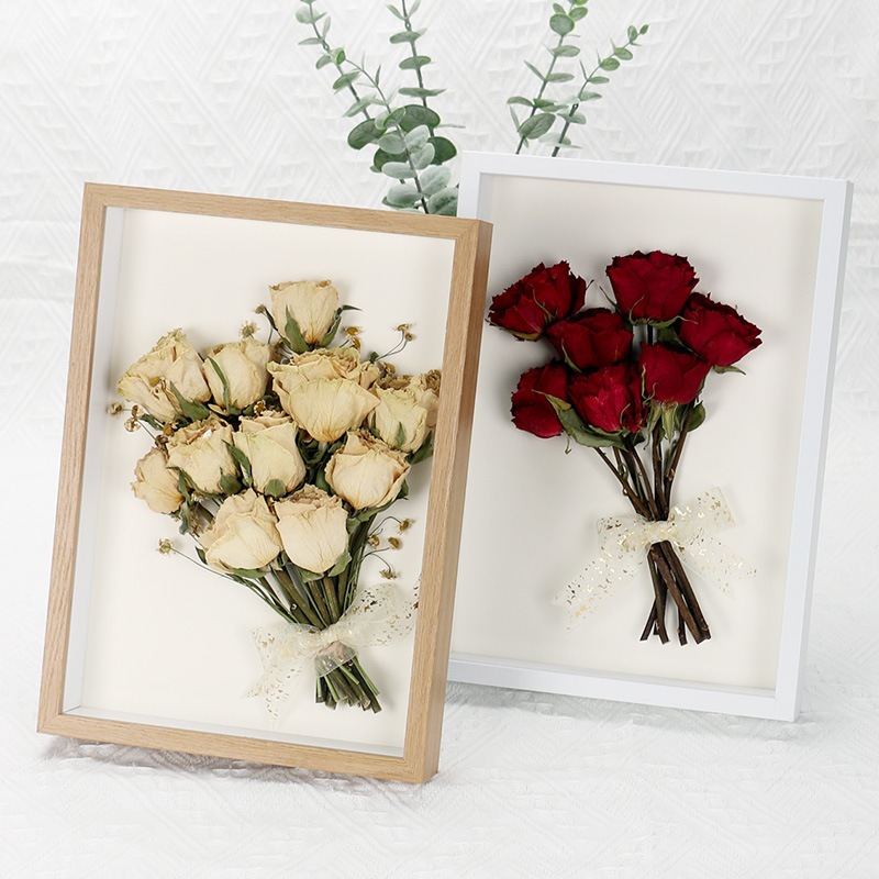 กรอบรูปดอกไม้แห้ง DIY การอนุรักษ์ดอกไม้อมตะกรอบภาพสามมิติกรอบรูปดอกไม้กุหลาบ