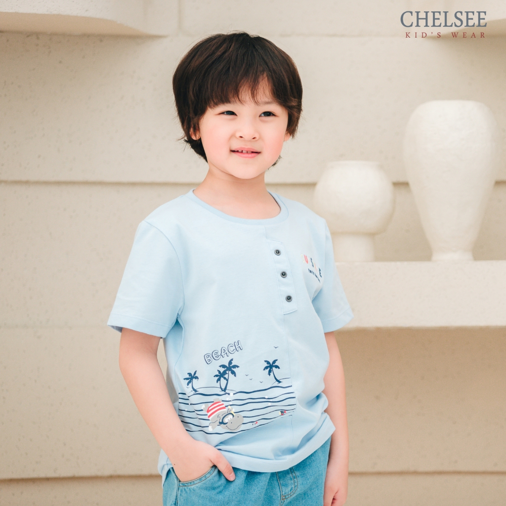 Chelsee เสื้อยืดคอกลม แขนสั้น ลายทะเล ผ้า 100%Cotton เด็กผู้ชาย อายุ 1.5-10 ปี เสื้อผ้าเด็กโต รุ่น 128147