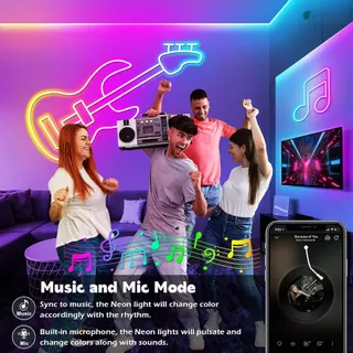 ไฟเส้นLED นีออนแถบแสง APP+รีโมทคอนโทรล Neon Strip Light เครื่องหมายนีออนของ ไฟบ้านได้เลย กันน้ำทนทาน