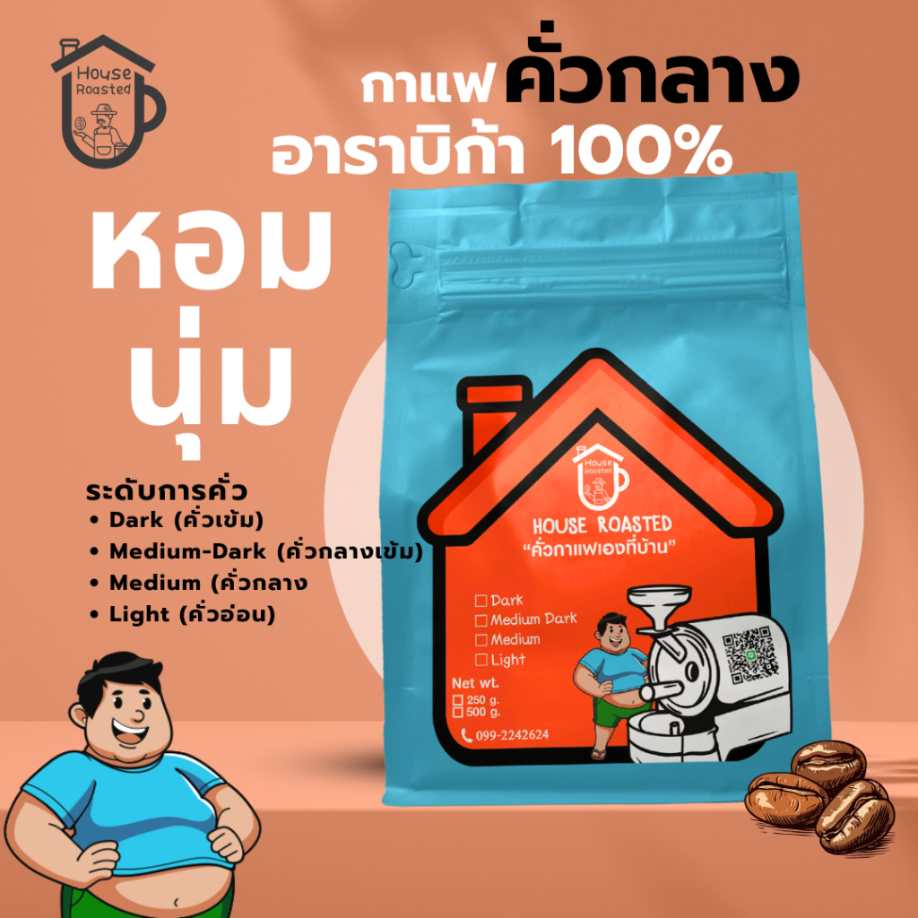 เมล็ดกาแฟคั่วกลางHouseBlend250กรัม