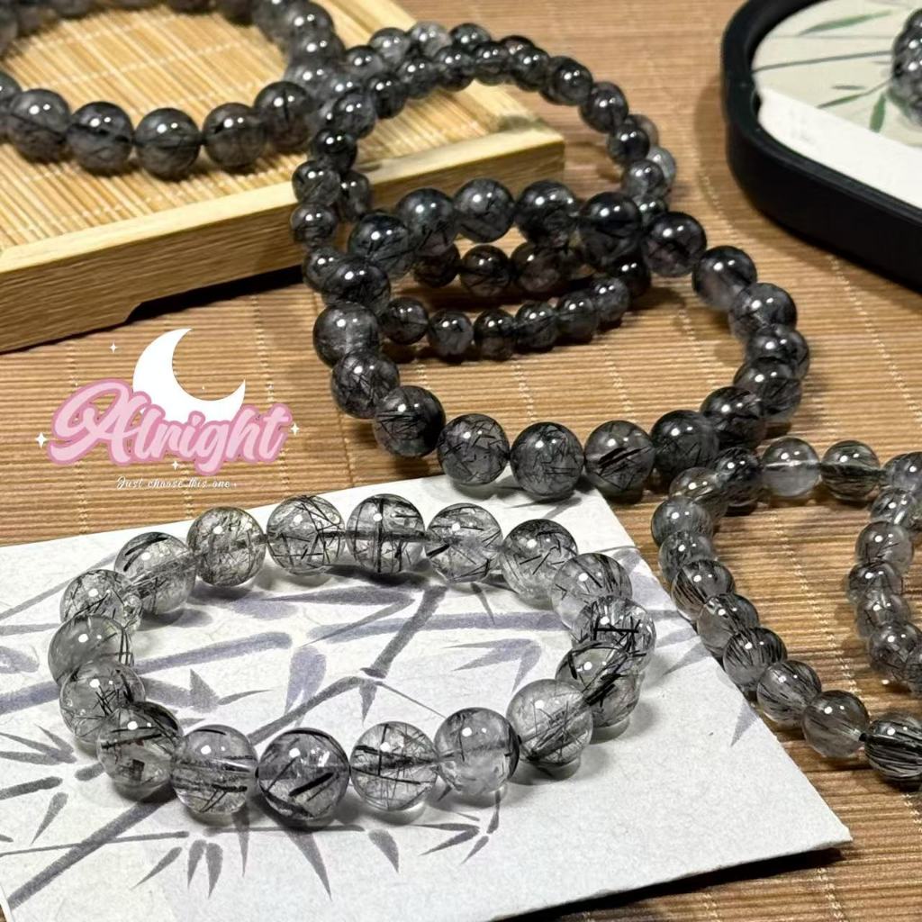Black Rutilated Quartz หินแก้วขนเหล็ก ไหมดำวงข้อมือ หินไหมดำสร้อยข้อมือ หายาก ธรรมชาติ คุณภาพสูงสุด