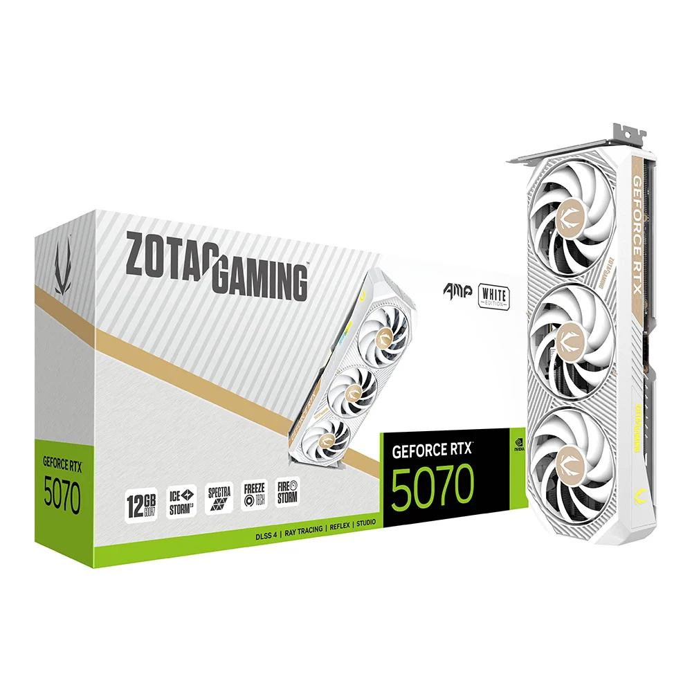 VGA (การ์ดแสดงผล) ZOTAC GAMING GEFORCE RTX 5070 AMP WHITE EDITION - 12GB GDDR7 (ZT-B50700FQ-10P)