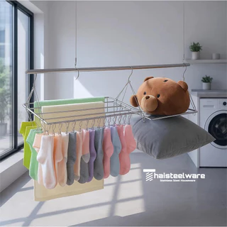 THAISTEELWARE ราวหนีบผ้า ราวตากผ้า ที่ตากผ้า แบบสแตนเลสแท้ ไม่ขึ้นสนิม พร้อมตัวหนีบ