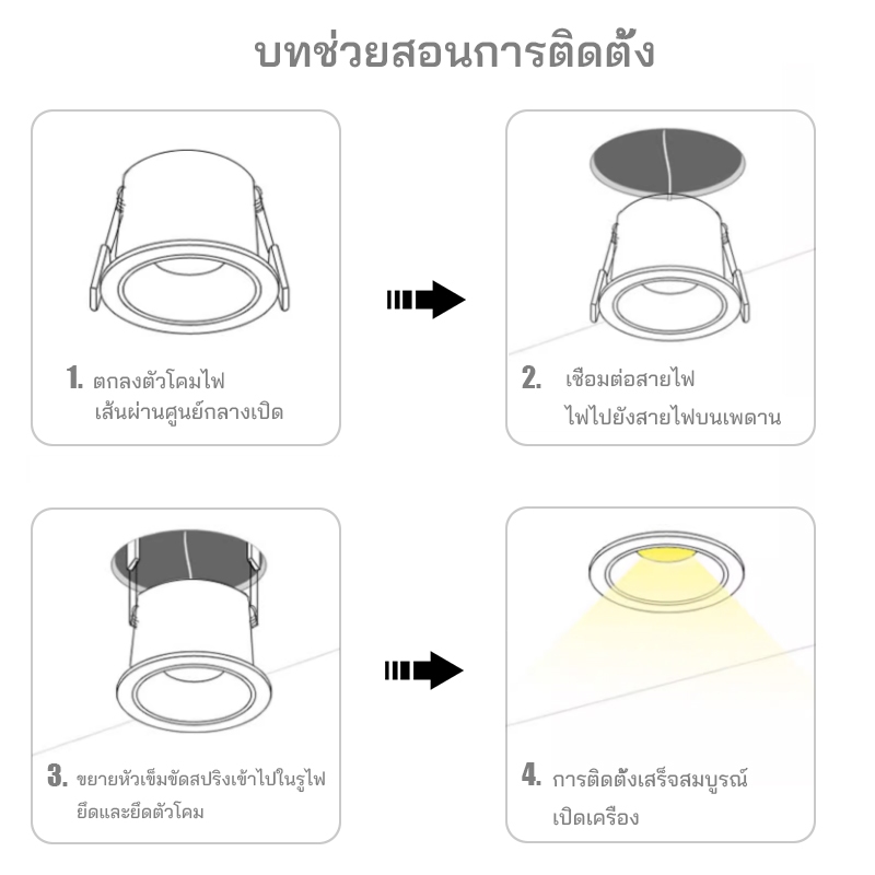 โคมไฟดาวน์ไลท์ LED เปลี่ยนสี 3 สี 7W โคมฝังเพดาน ติดตั้งง่าย แสงสว่างประหยัดไฟ - รูปที่ 7