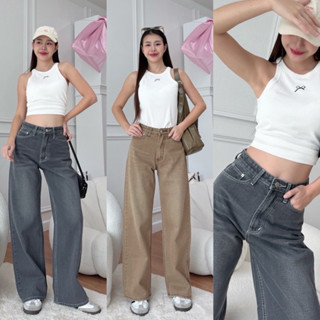 Hellosister กางเกงยีนส์ผู้หญิงทรงขากระบอกใหญ่ เฟดยับ สีเทา/ส…