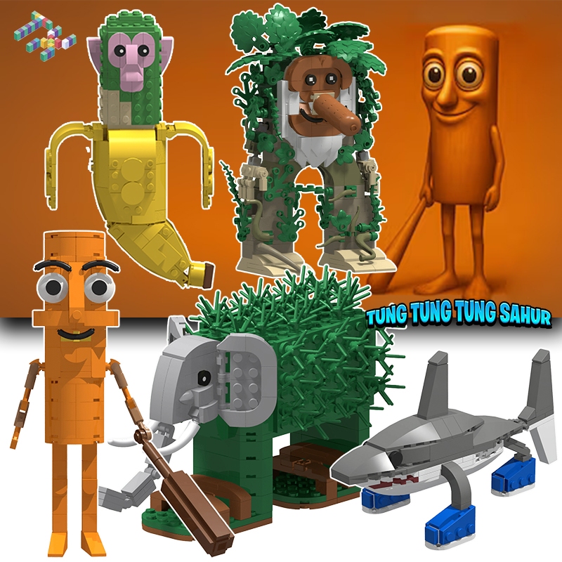 2025 MOC เรโก้ tung tung tung sahur ตัวต่อ toy เรโก้ตัวการ์ตูน tralalero tralala Building Blocks