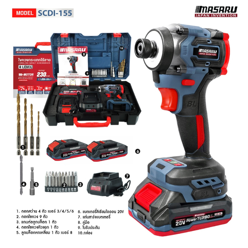 ไขควงกระแทกไร้สายรุ่น SCDI-155 20V 4 ระบบ งานเจาะ งานสกูร ปรับความเร็วได้ถึง 4 ระดับ