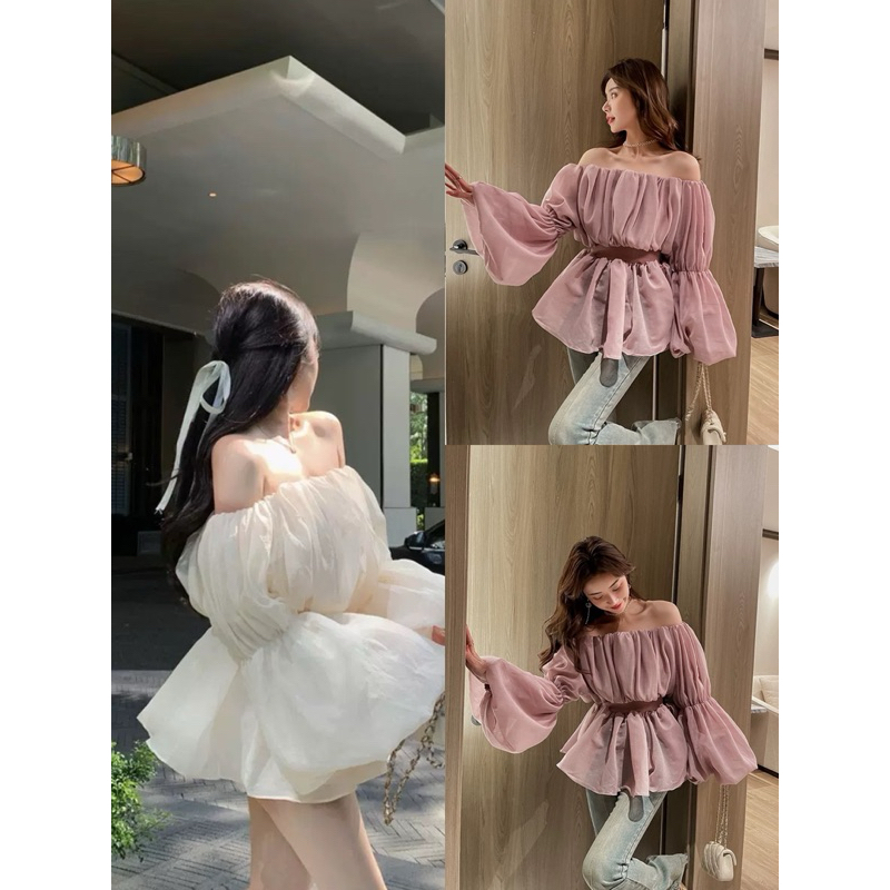งานนำเข้า พร้อมส่ง เสื้อปาดไหล่เเขนพองผ้าซิลล์ สวยมาก ลุคเจ้าหญิง มา3สี ตามรูปคะ   อก -42 “ ขาวงาช้าง ชมพู ดำ