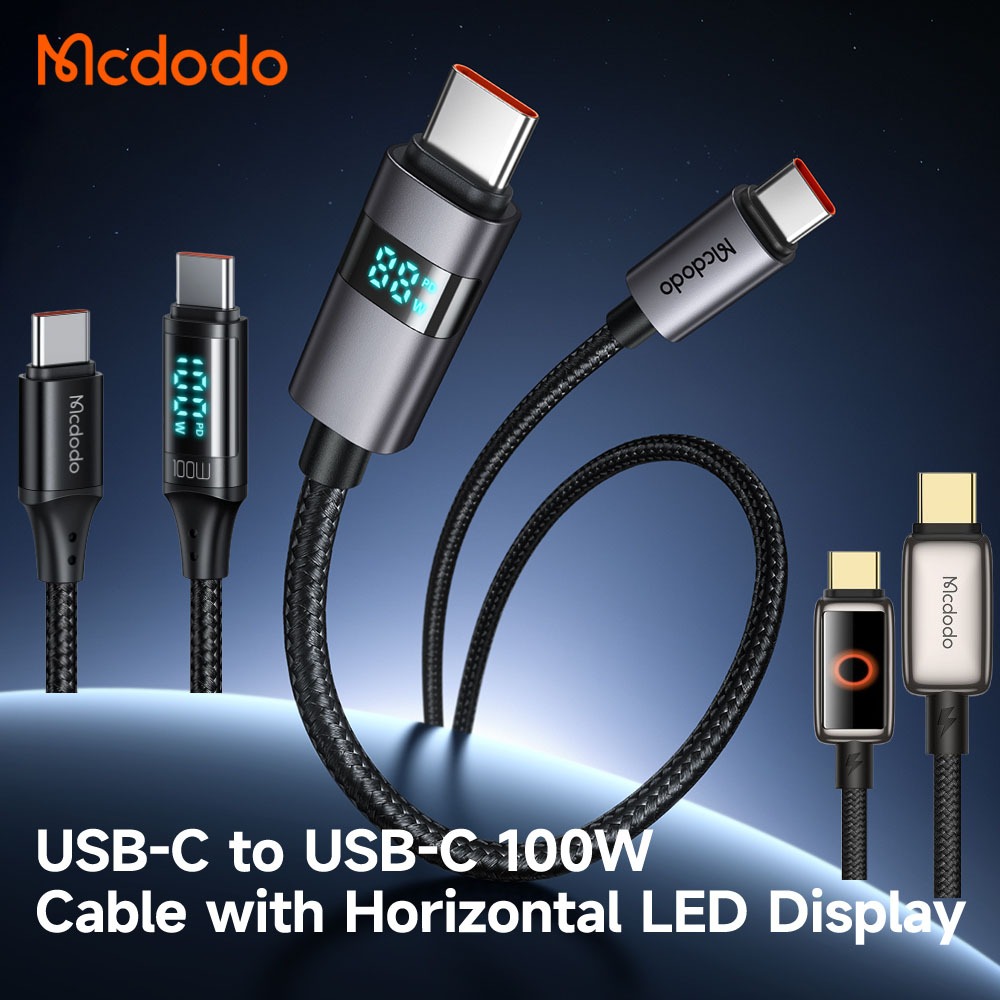 Mcdodo สายชาร์จ Type C to Type C fast charge 100w  สายถักอย่างดี และมีการแสดงสถานะการชาร์จ