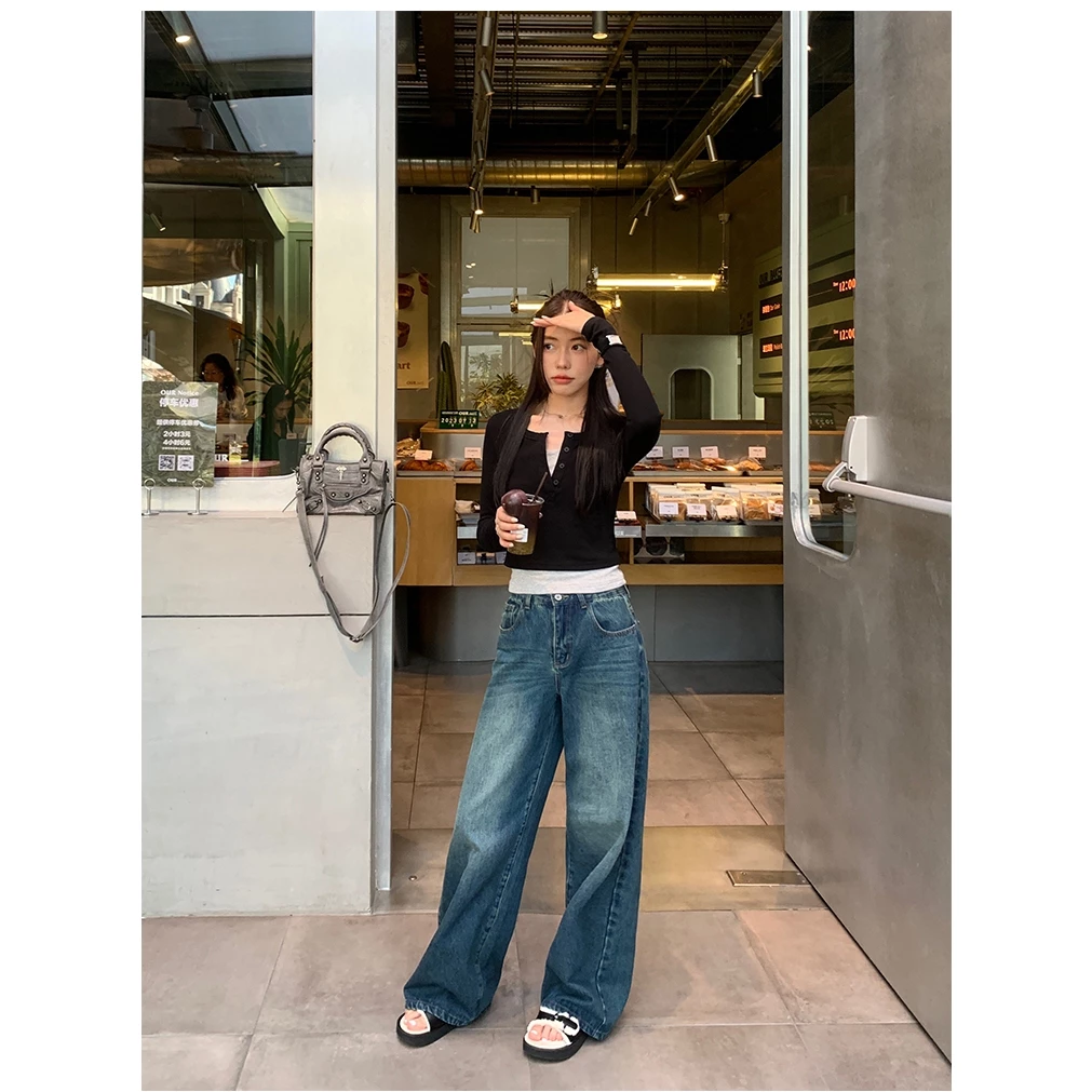919JEANS กางเกงยีนส์วินเทจ Fade Long Tube ทรงหลวม thumbnail 7