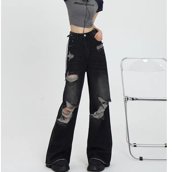 กางเกงขาดเอวสูงสีดำ ไซส์S-3XL ขายาว#V6602