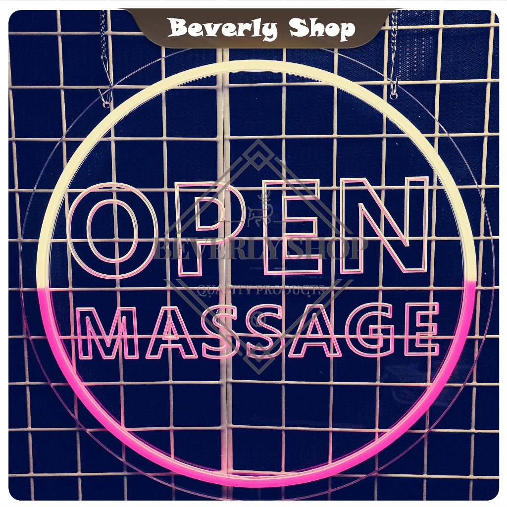 OPEN MASSAGE ขนาด 40  x 40 cm ป้ายไฟนีออน ประหยัดไฟ ป้ายอะครีลิค ป้ายไฟประดับร้านค้า ใช้งานง่าย ตกแต่งหน้าร้าน